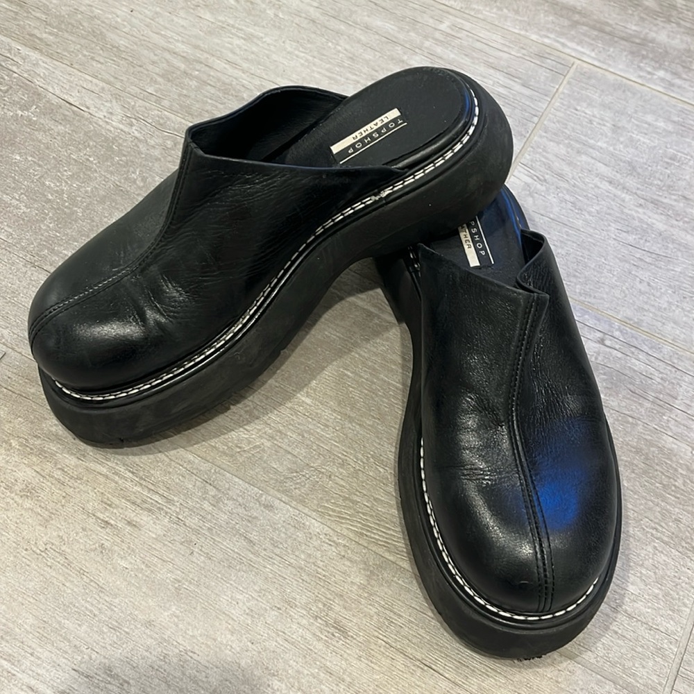 Top shop leather platform mules. Made in Spain